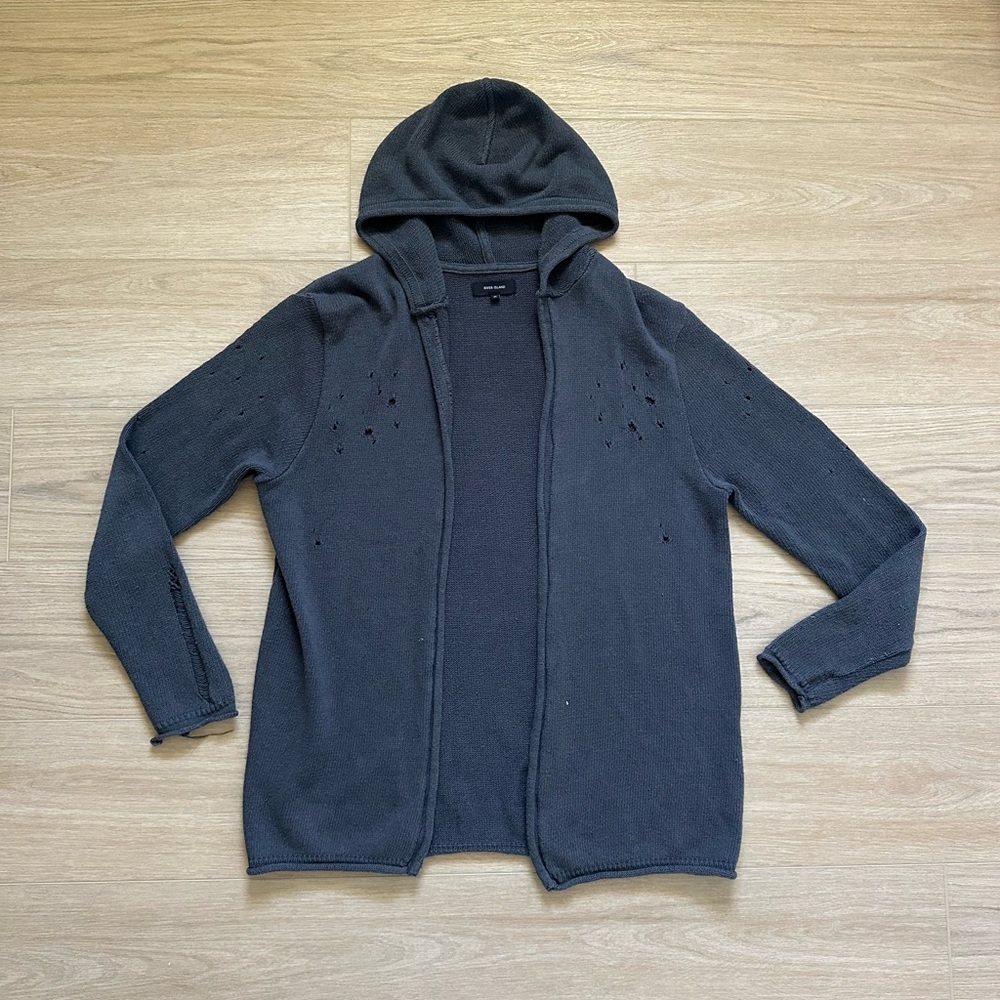 River Island Men's Distressed Hooded Sweater in Charcoal Grey